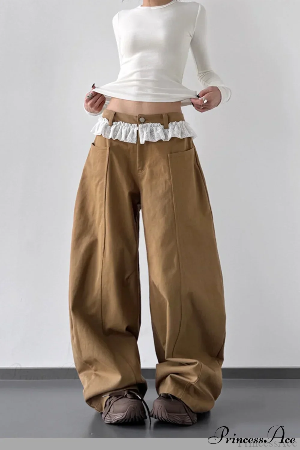 Lace Panel High Waist Wide Leg Jeans - Image 3