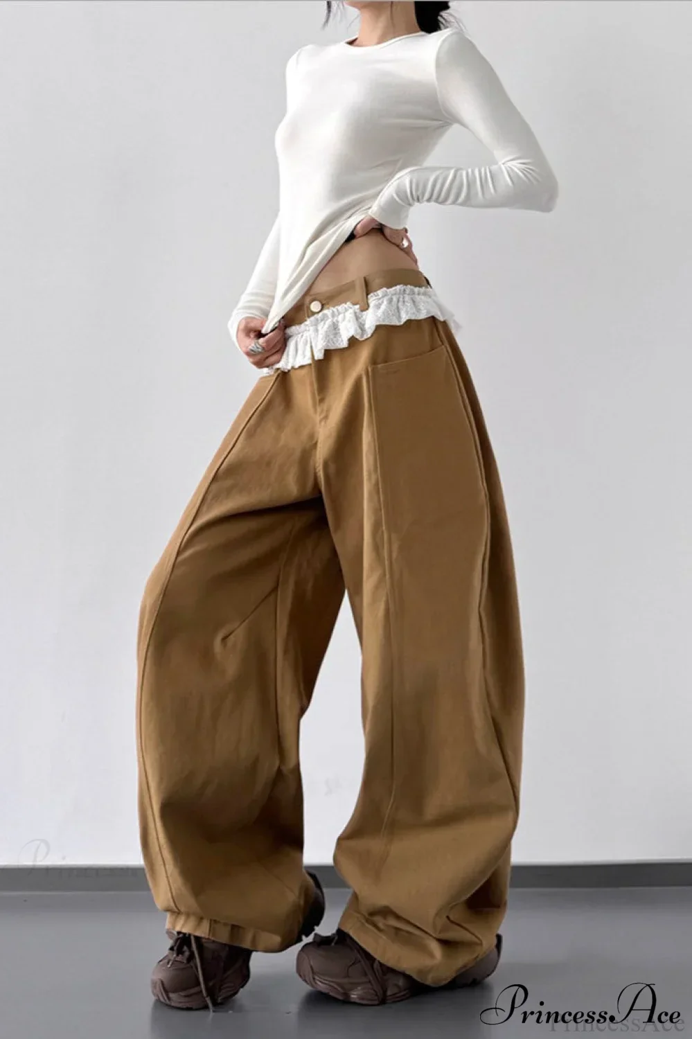Lace Panel High Waist Wide Leg Jeans - Image 4
