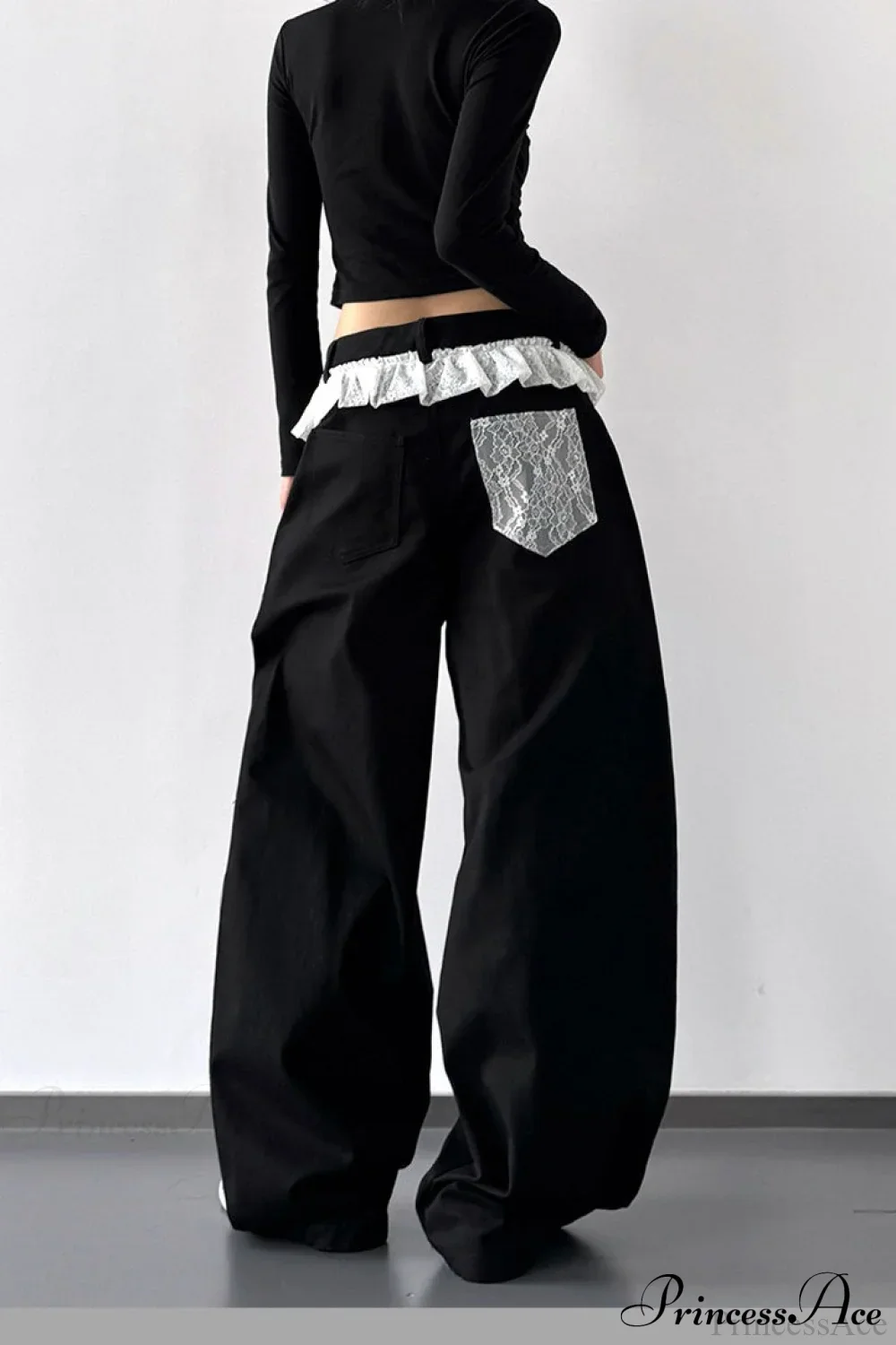 Lace Panel High Waist Wide Leg Jeans - Image 6