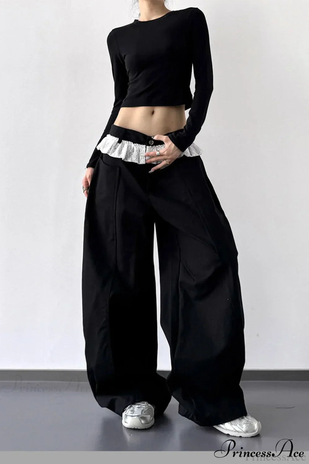 Lace Panel High Waist Wide Leg Jeans - Image 7