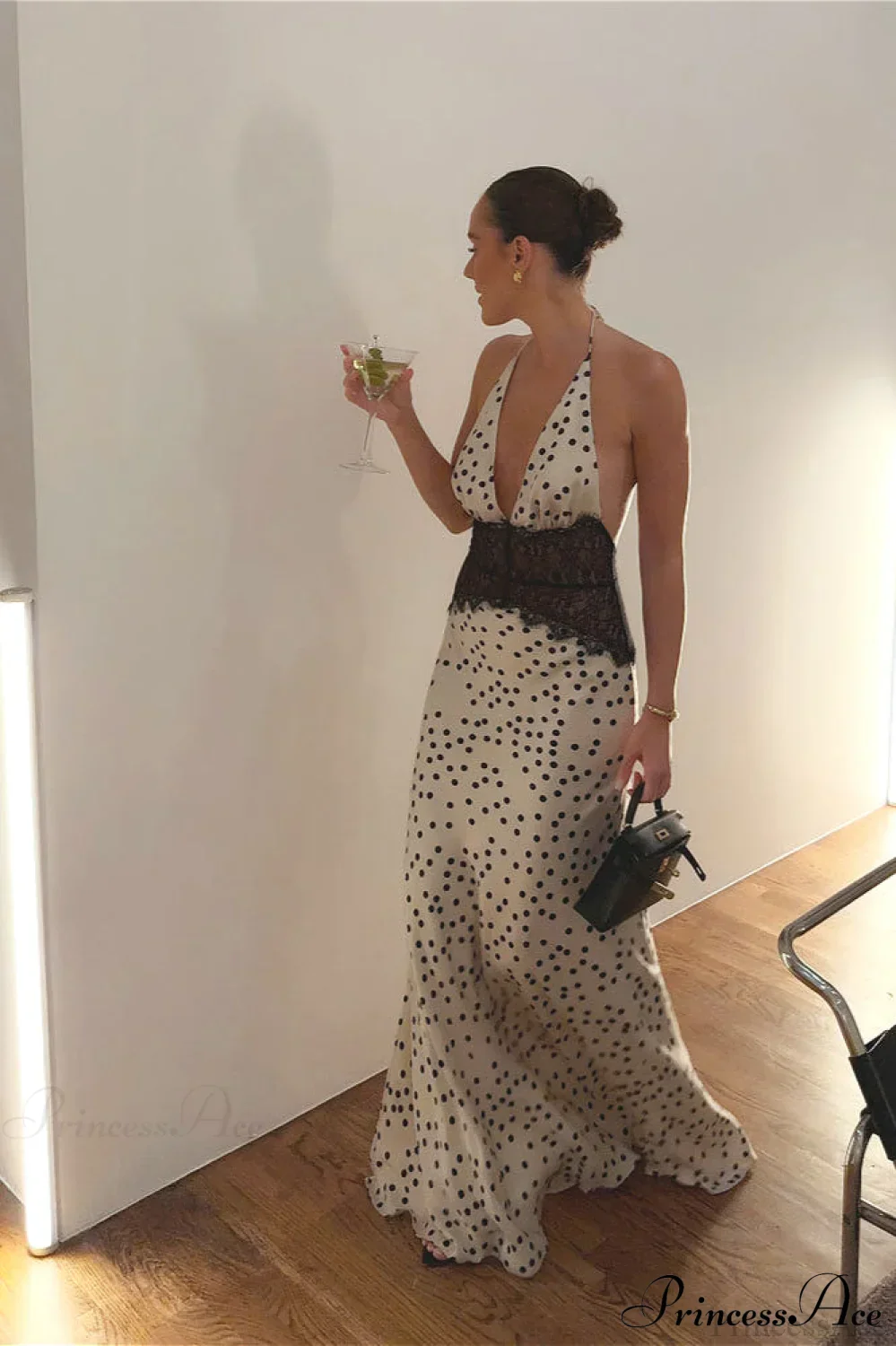 Lace Panel Polka Dot Eyelet Slip Maxi Dress - Image 4