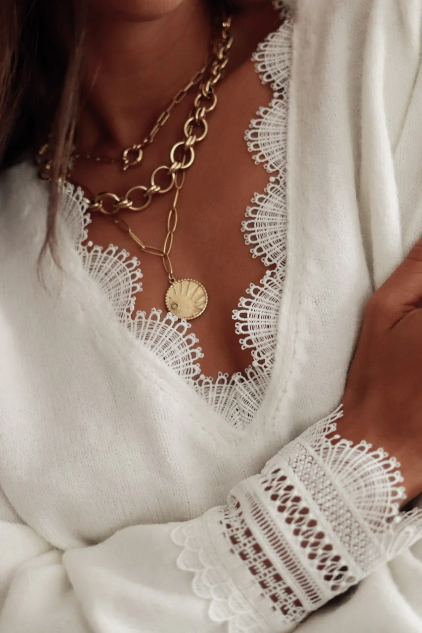 Lace Panel Pullover Long Sleeve Blouse - Image 4