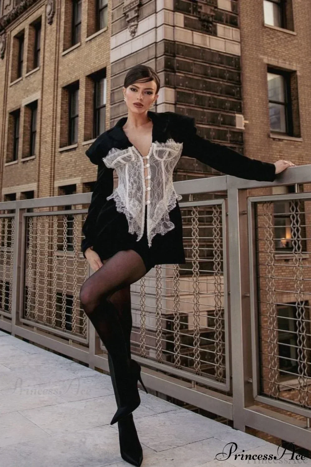 Lace Panel Sexy Fitted Shoulder Blazer - Image 5