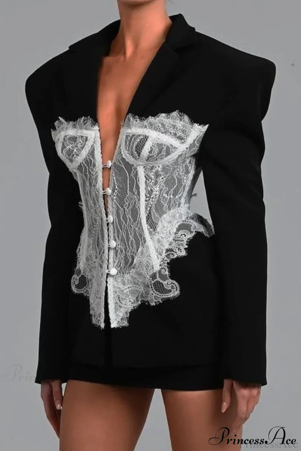 Lace Panel Sexy Fitted Shoulder Blazer - Image 6