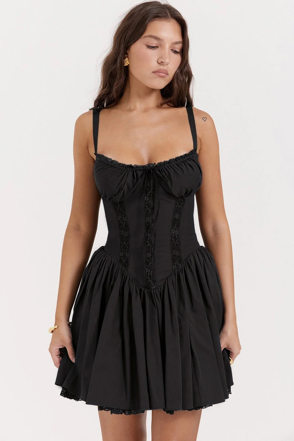 Lace Panel Spaghetti Strap Waist-cinched Sexy Mini Dress - Image 5