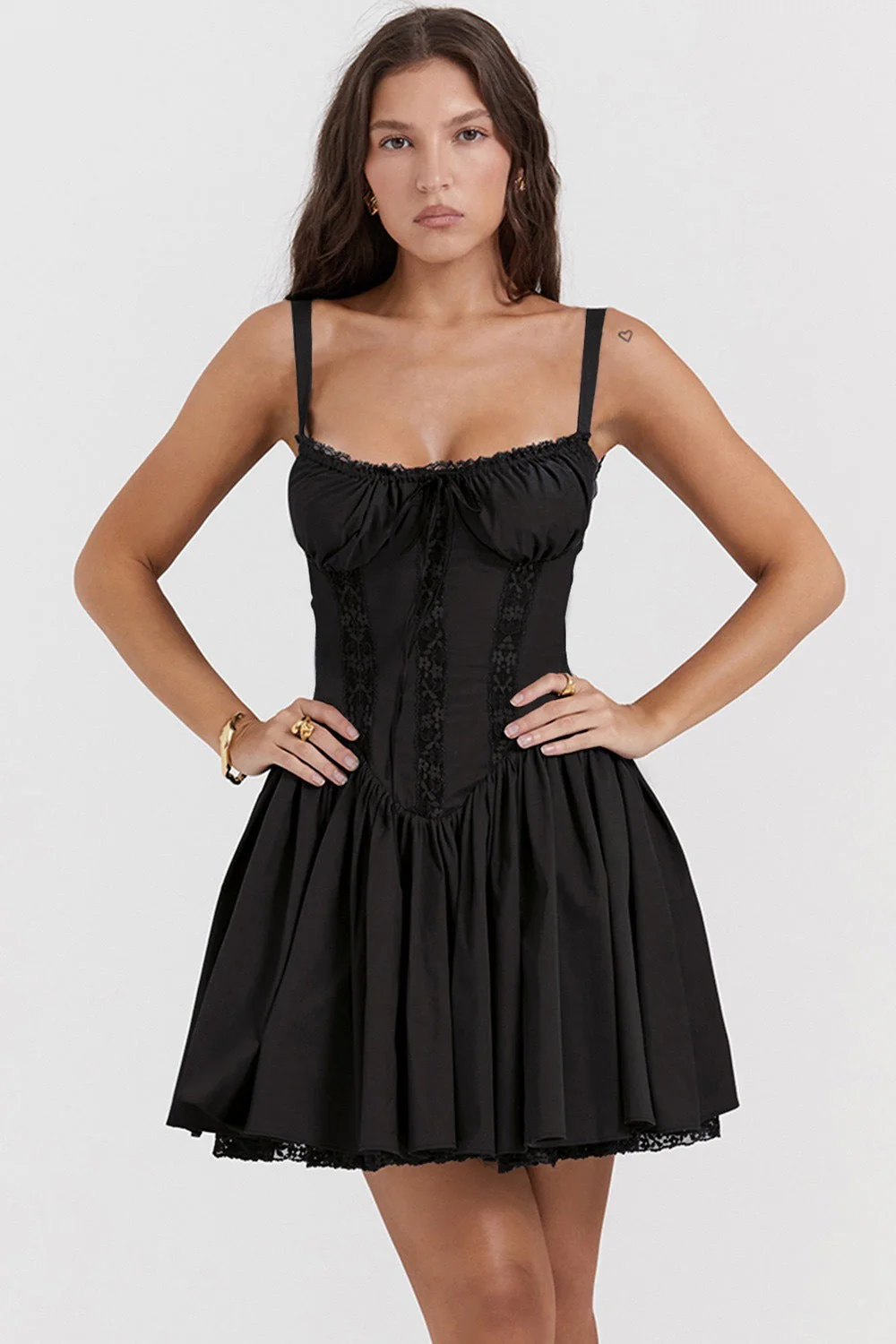 Lace Panel Spaghetti Strap Waist-cinched Sexy Mini Dress - Image 6