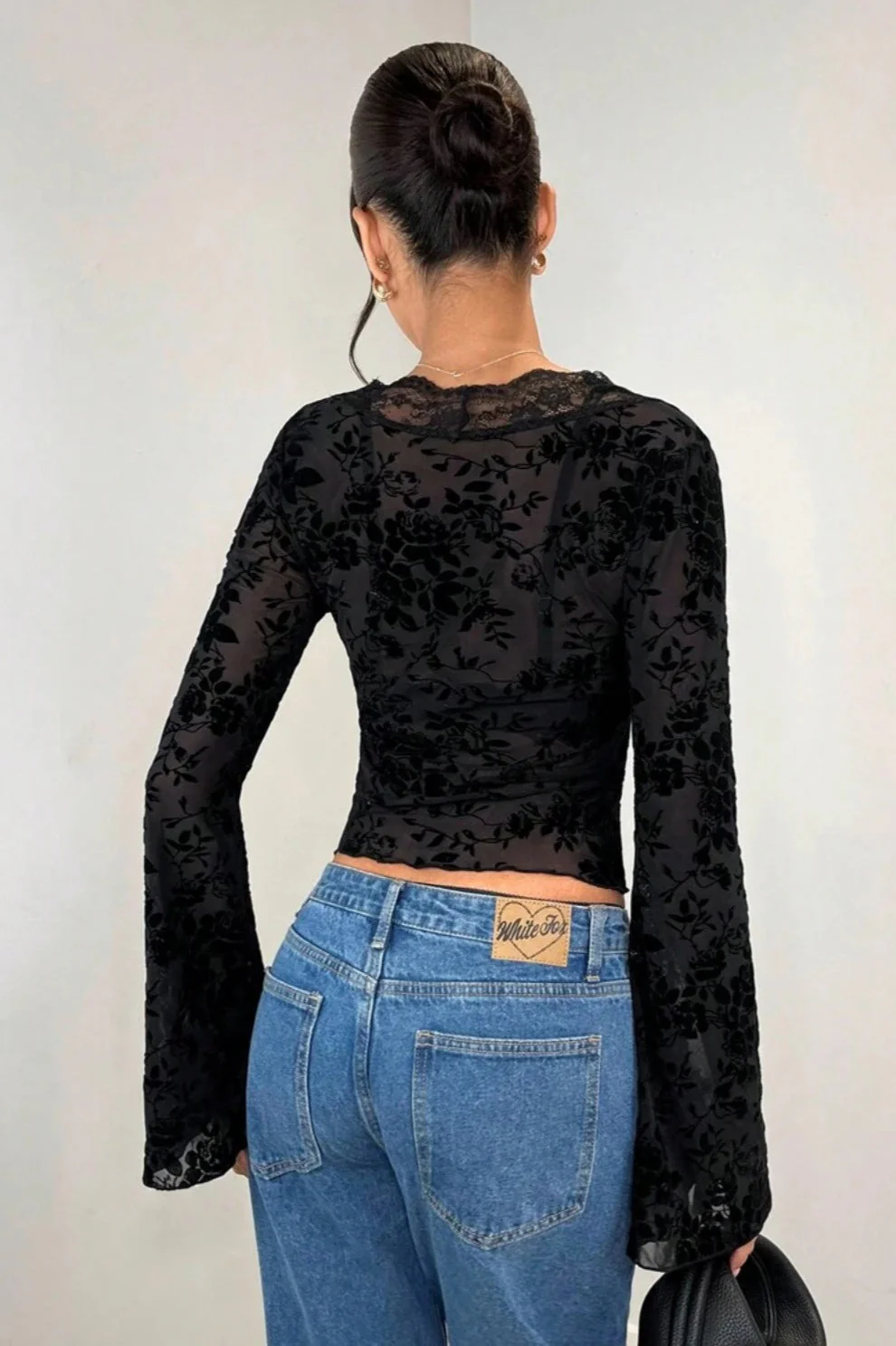 Lace Paneled Leopard Print Ruffled Cardigan Blouse - Image 6