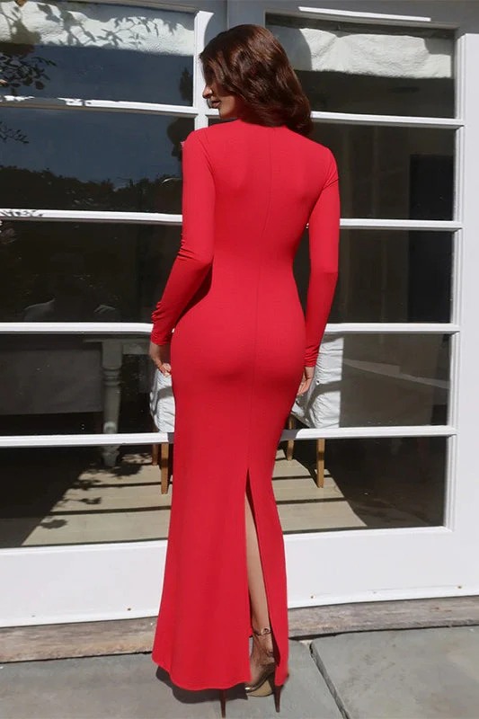Lace Paneled V-Neck Sexy Fitted Waist Maxi Dress - Image 5