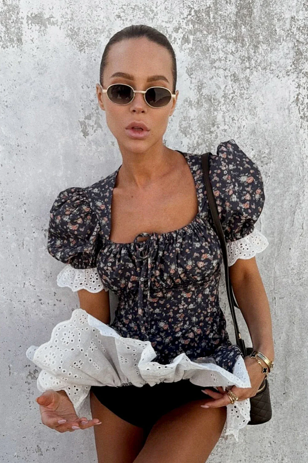 Lace Patch Floral High Waist Mini Dress - Image 3
