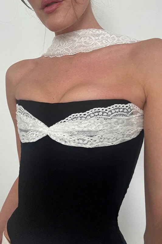Lace Patch Slim Tube Tank Top - Image 2