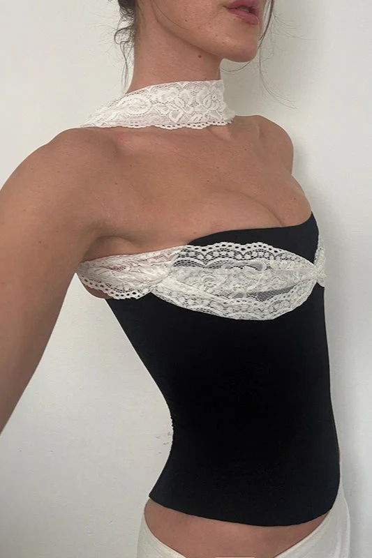 Lace Patch Slim Tube Tank Top - Image 3