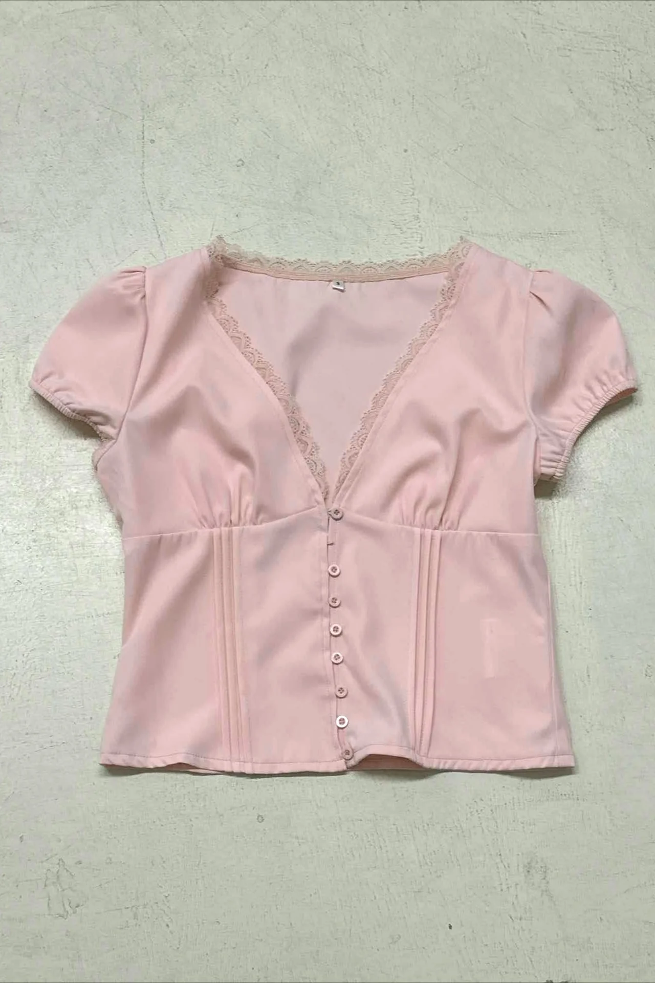 Lace Patchwork V Neck Puff Sleeve Blouse - Image 7