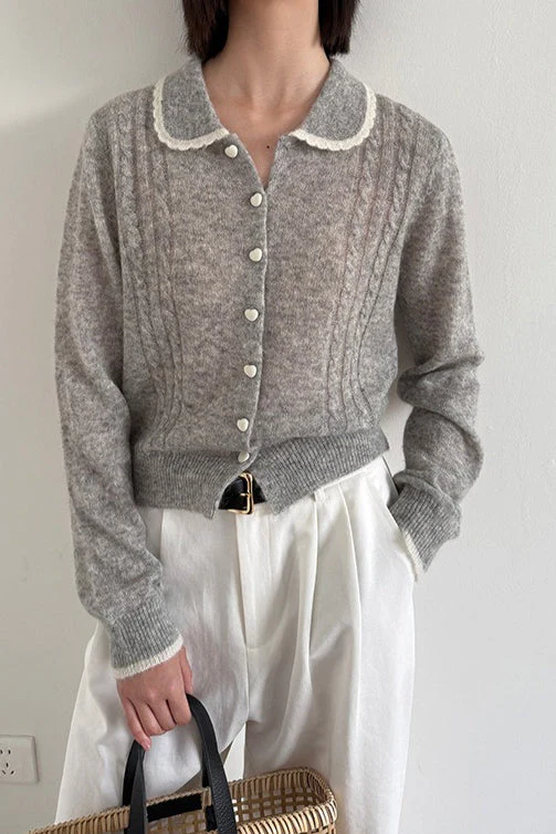 Lace Peter Pan Collar Lightweight Wool Knit Cardigan - Image 5