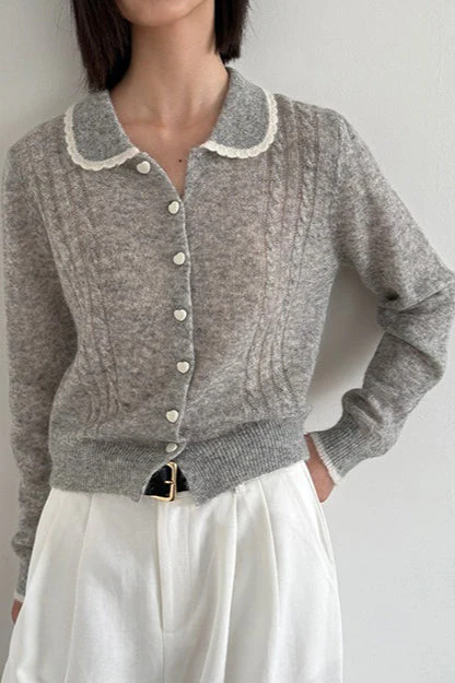 Lace Peter Pan Collar Lightweight Wool Knit Cardigan - Image 6