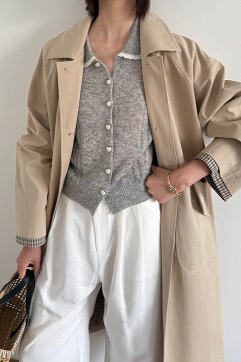Lace Peter Pan Collar Lightweight Wool Knit Cardigan - Image 7