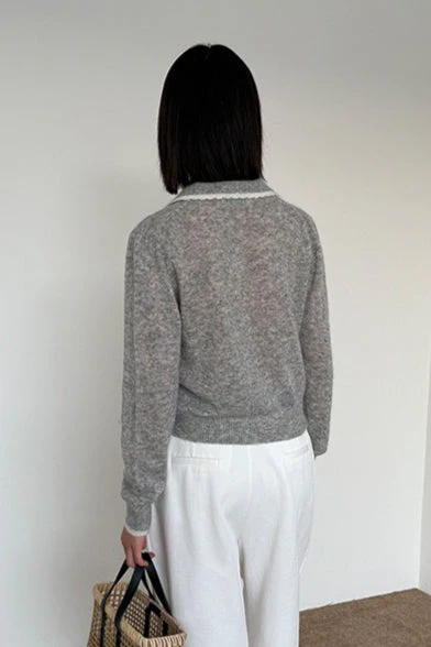 Lace Peter Pan Collar Lightweight Wool Knit Cardigan - Image 8