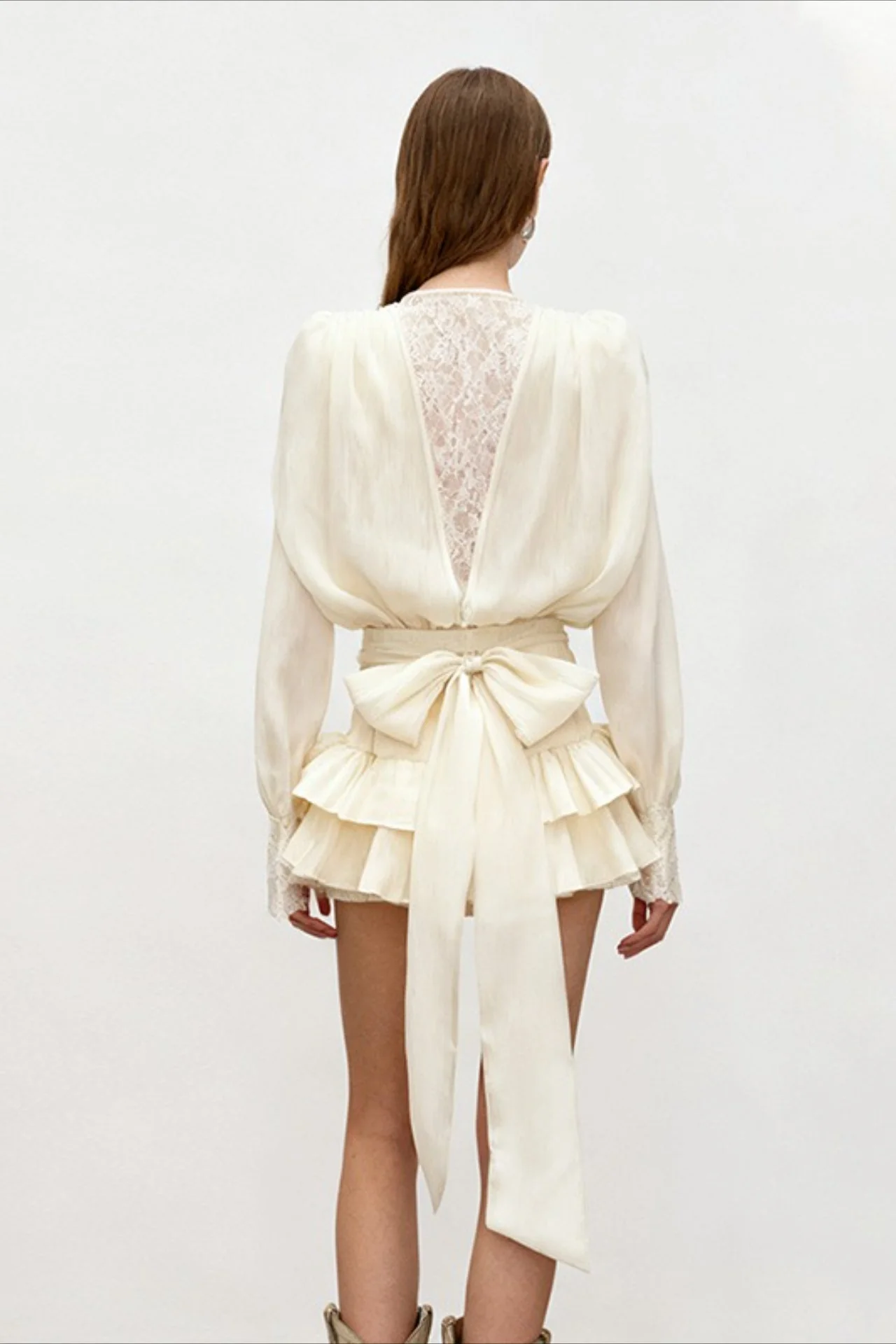 Lace Ruffled Long Sleeve Chic Sexy Mini Dress - Image 2