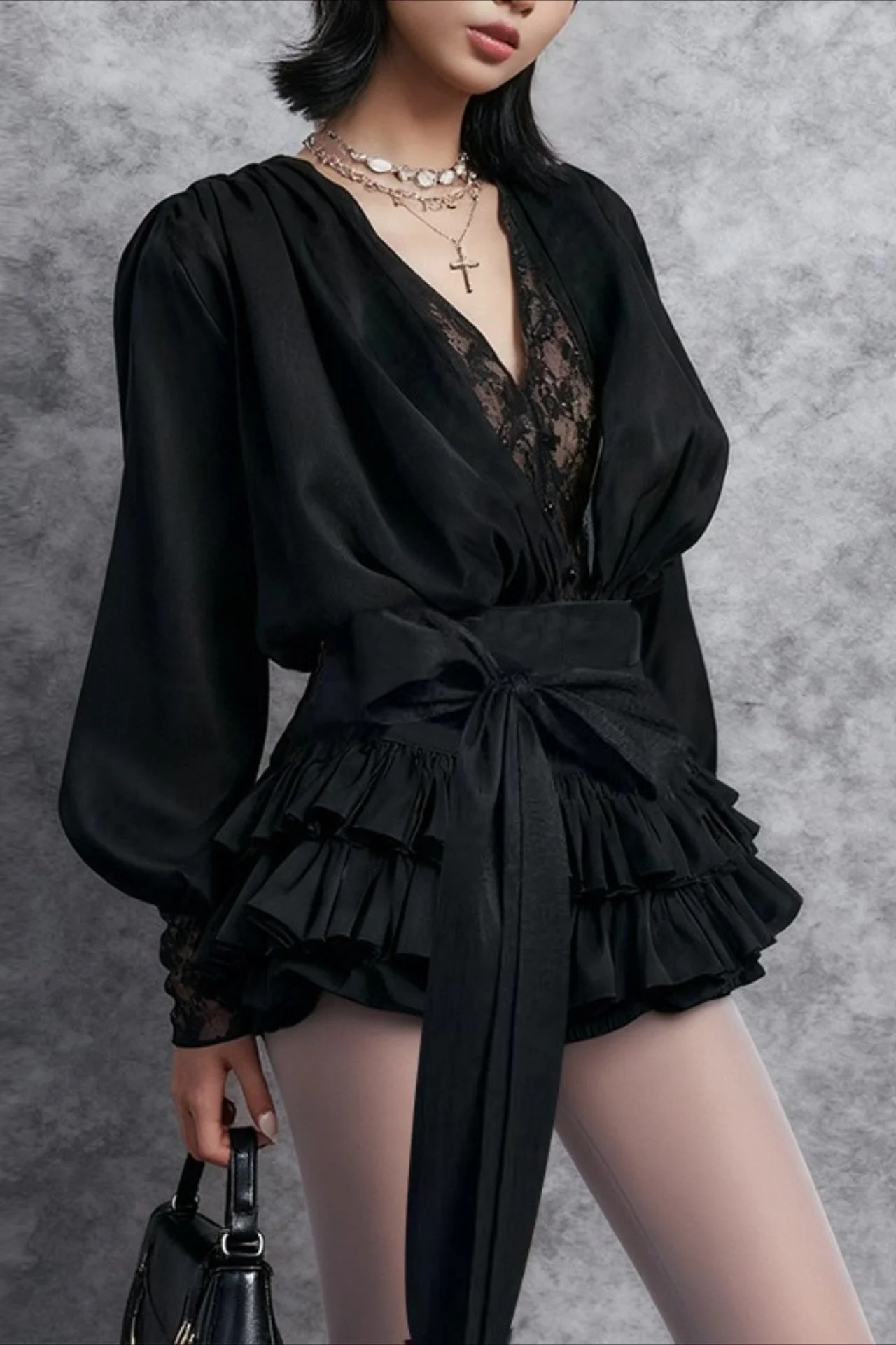 Lace Ruffled Long Sleeve Chic Sexy Mini Dress - Image 3