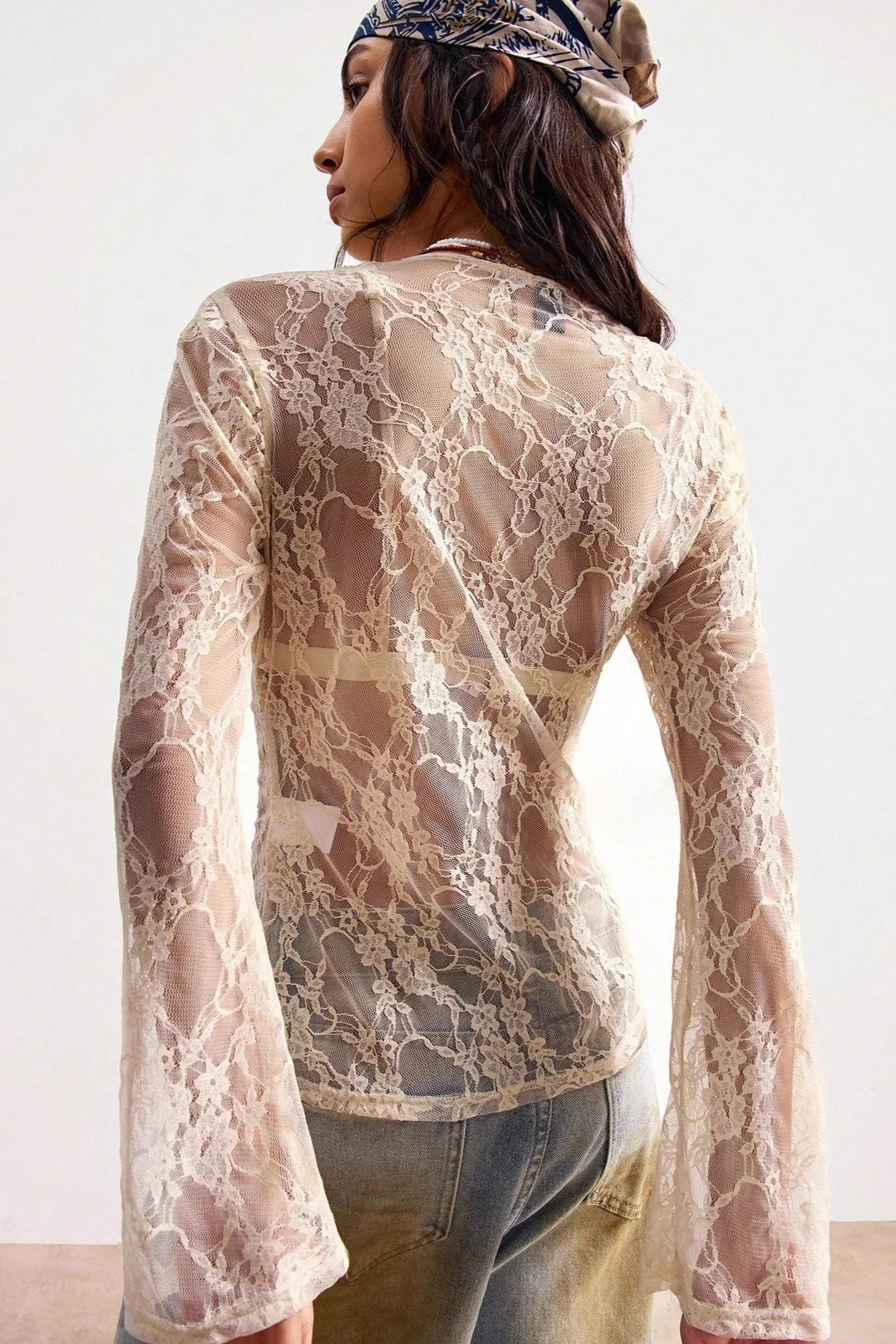 Lace Sheer Slim-Fit Blouse - Image 2