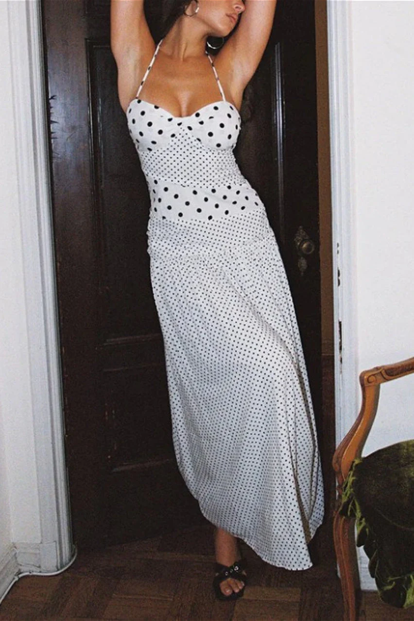 Lace Square Neck Polka Dot Cami Maxi Dress - Image 3