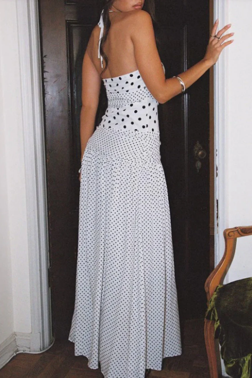Lace Square Neck Polka Dot Cami Maxi Dress - Image 4
