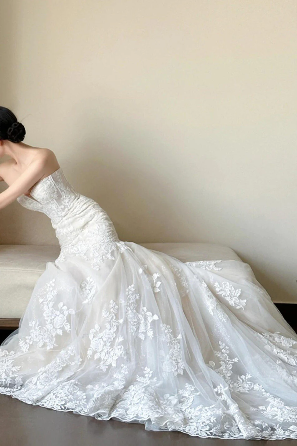 Lace Strapless Mermaid Train Wedding Dress - Image 5
