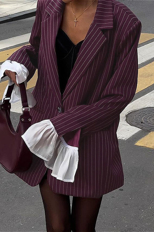 Lace Striped Loose Flared Sleeve Blazer Coat - Image 4