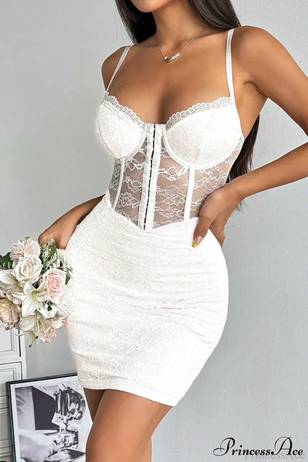 Lace Trim Boned Bodycon Party Dress - Image 3