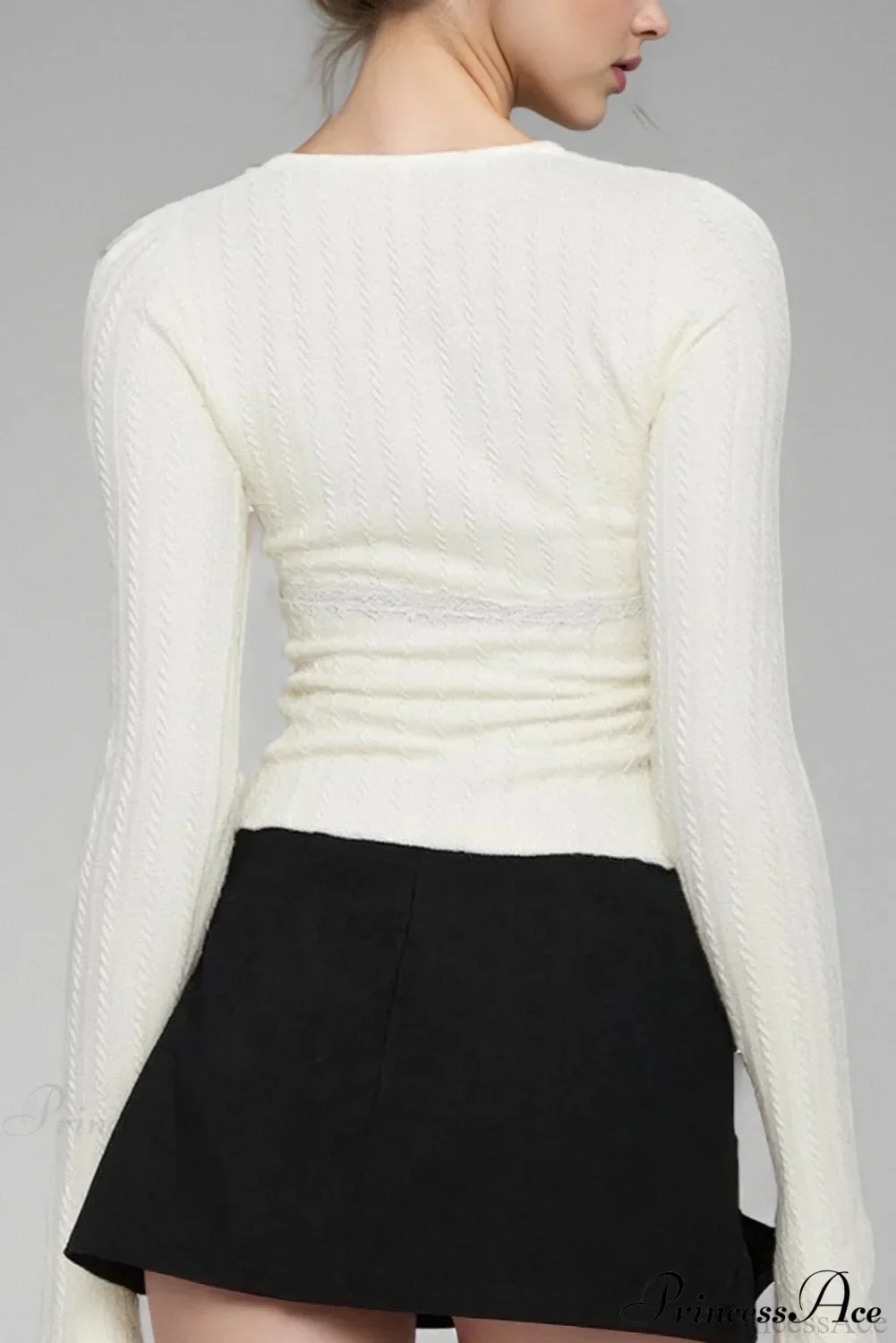 Lace Trim Fitted Cropped Long-Sleeve Knit Top - Image 10