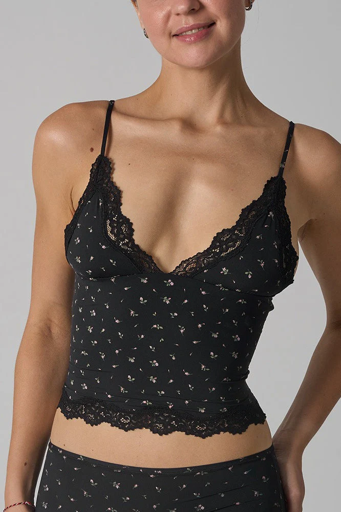 Lace Trim Floral V Neck Sexy Cami Top - Image 2