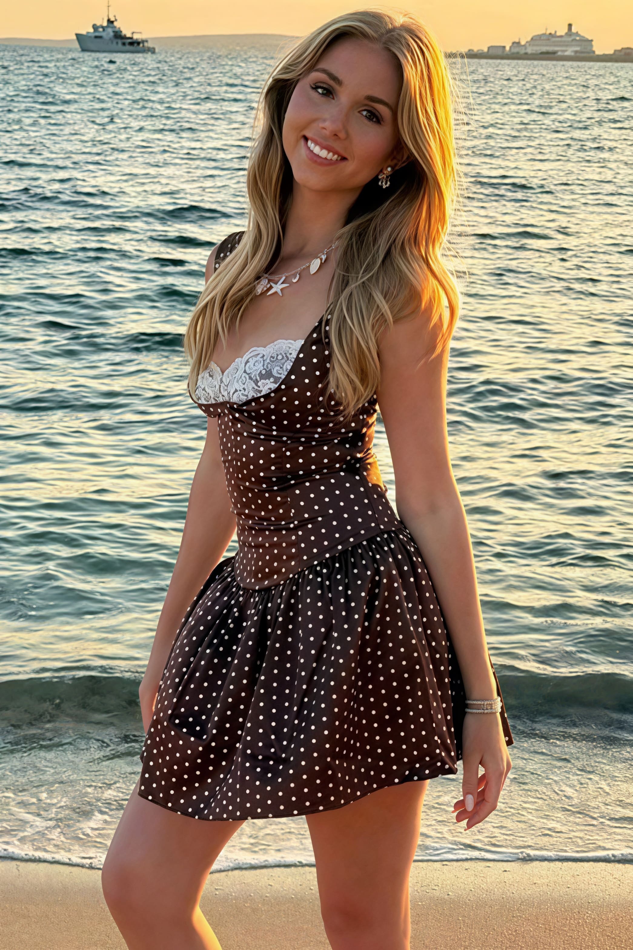 Lace Trim Patchwork Polka Dot Cami Mini Dress - Image 6