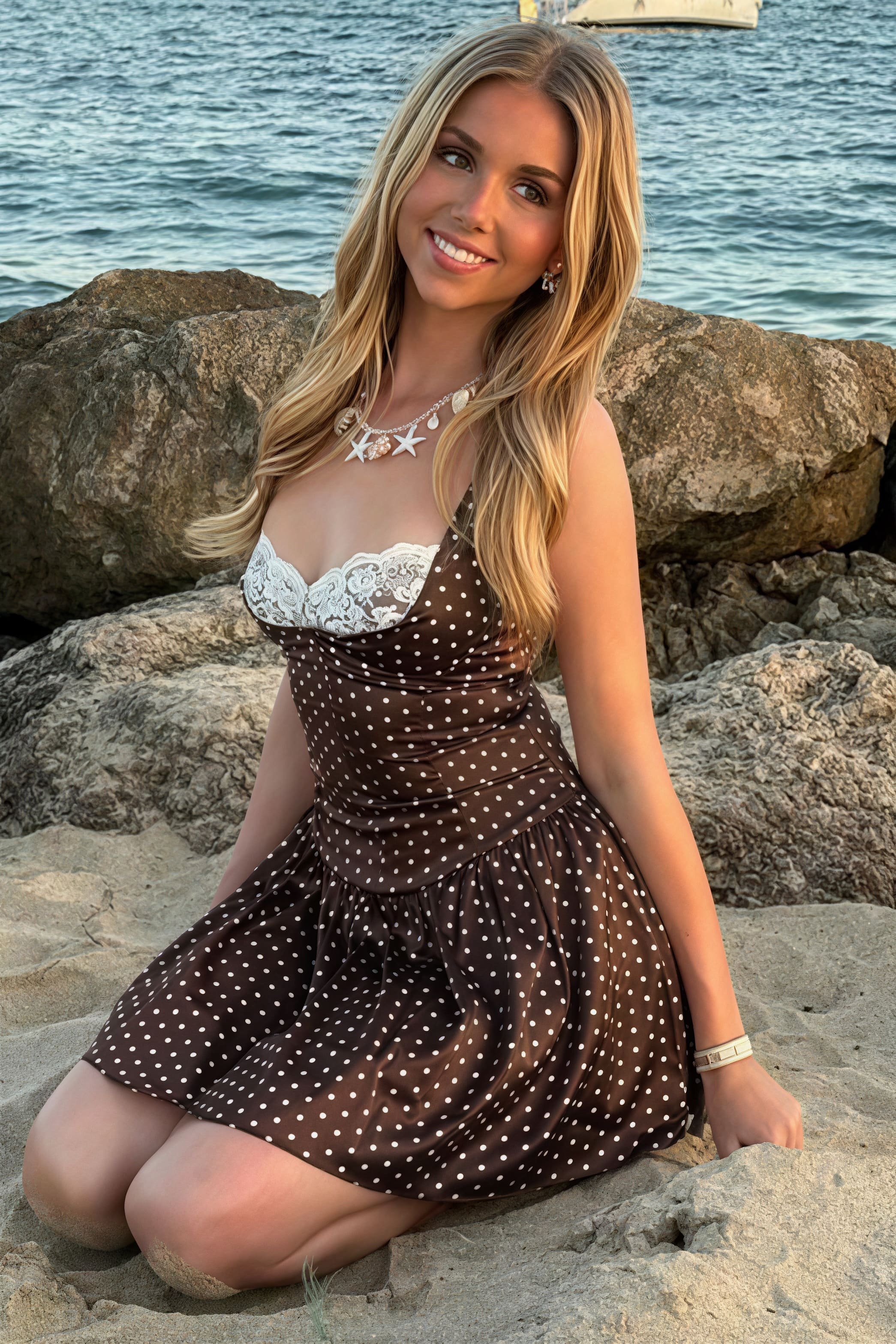Lace Trim Patchwork Polka Dot Cami Mini Dress - Image 7