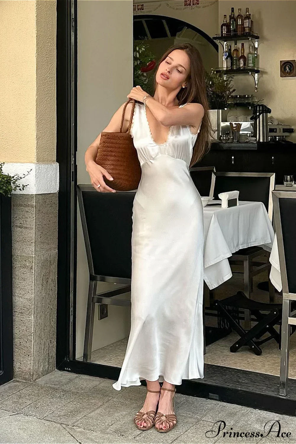 Lace Trim White Cami Chic Maxi Dress - Image 2