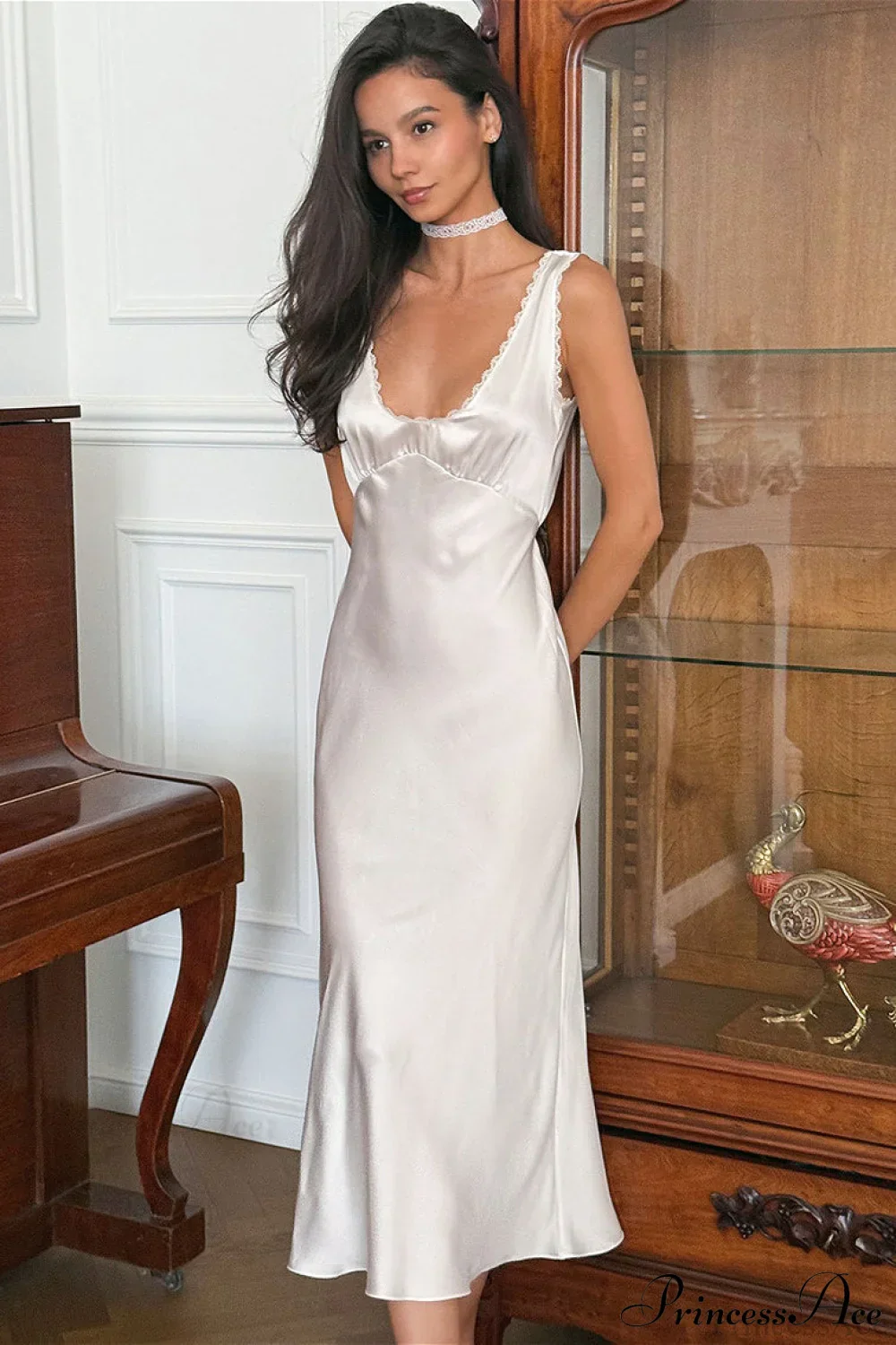 Lace Trim White Cami Chic Maxi Dress - Image 3