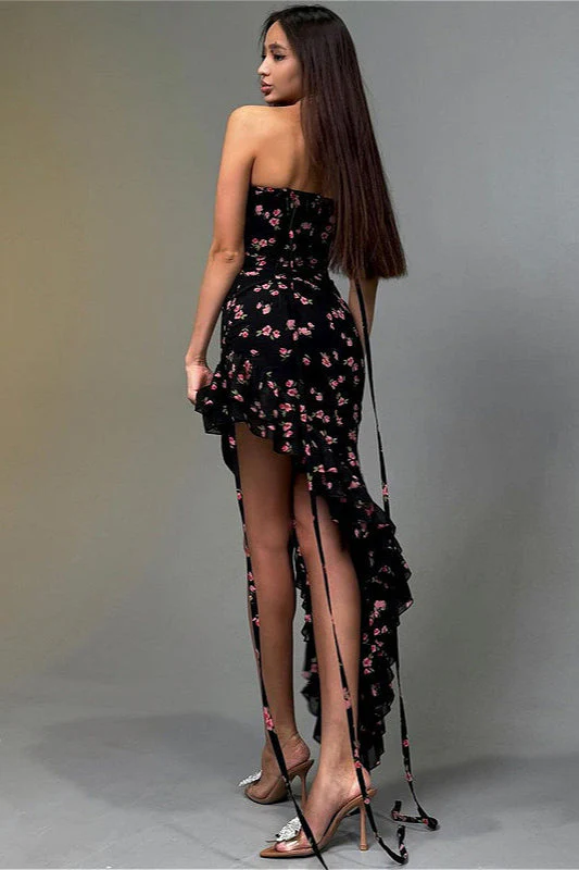 Lace Up Ruffle Mesh Floral Dress - Image 3