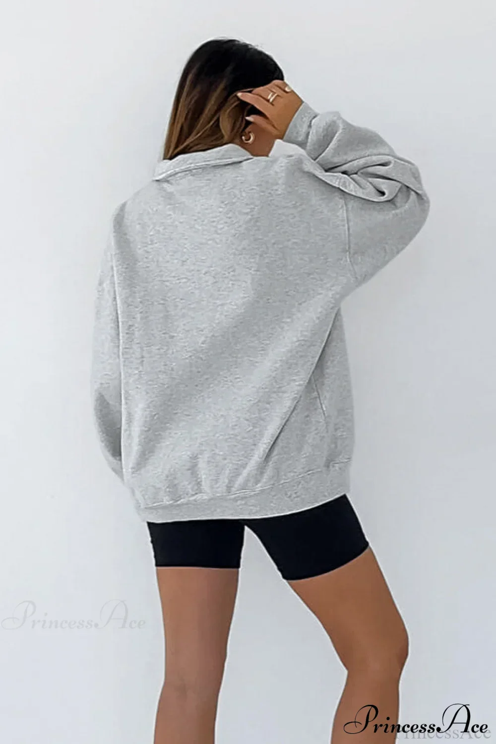 Lantern Sleeve Polo Collar Loose Sweatshirt - Image 6