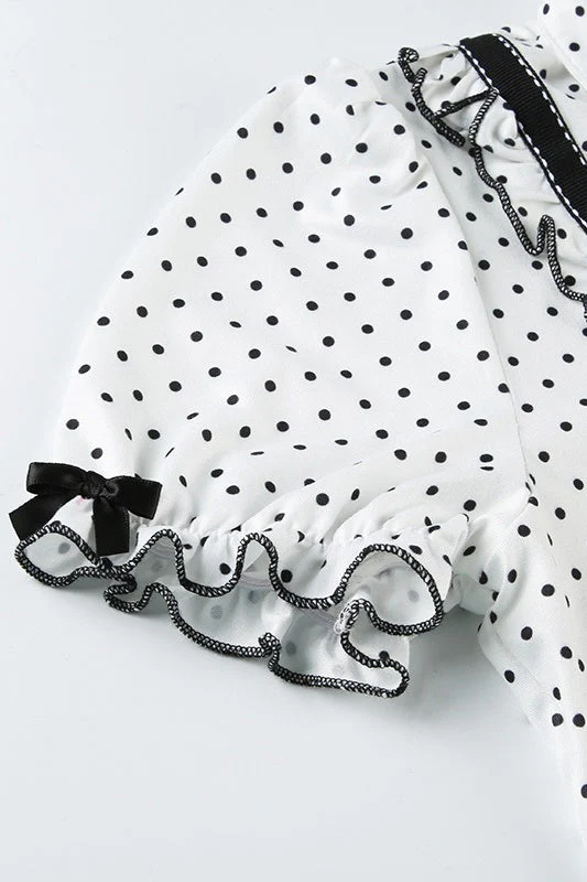 Lapel Button Bow Polka Dot Blouse - Image 5