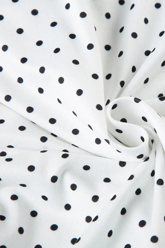 Lapel Button Bow Polka Dot Blouse - Image 6