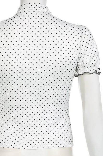 Lapel Button Bow Polka Dot Blouse - Image 9