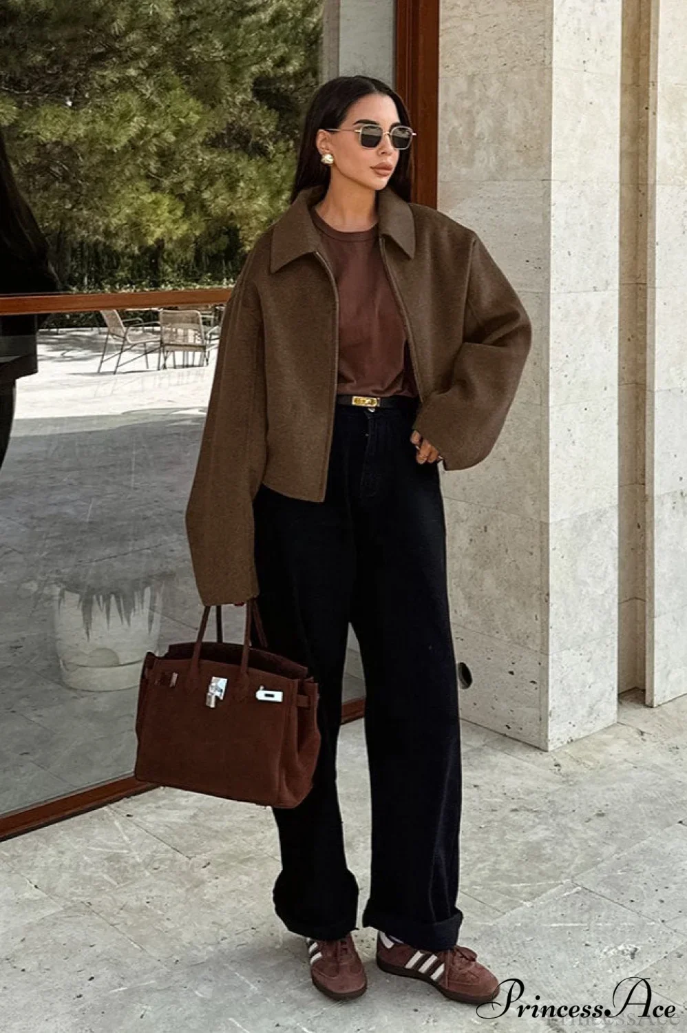 Lapel Long-Sleeve Zip Loose Woolen Jacket - Image 6