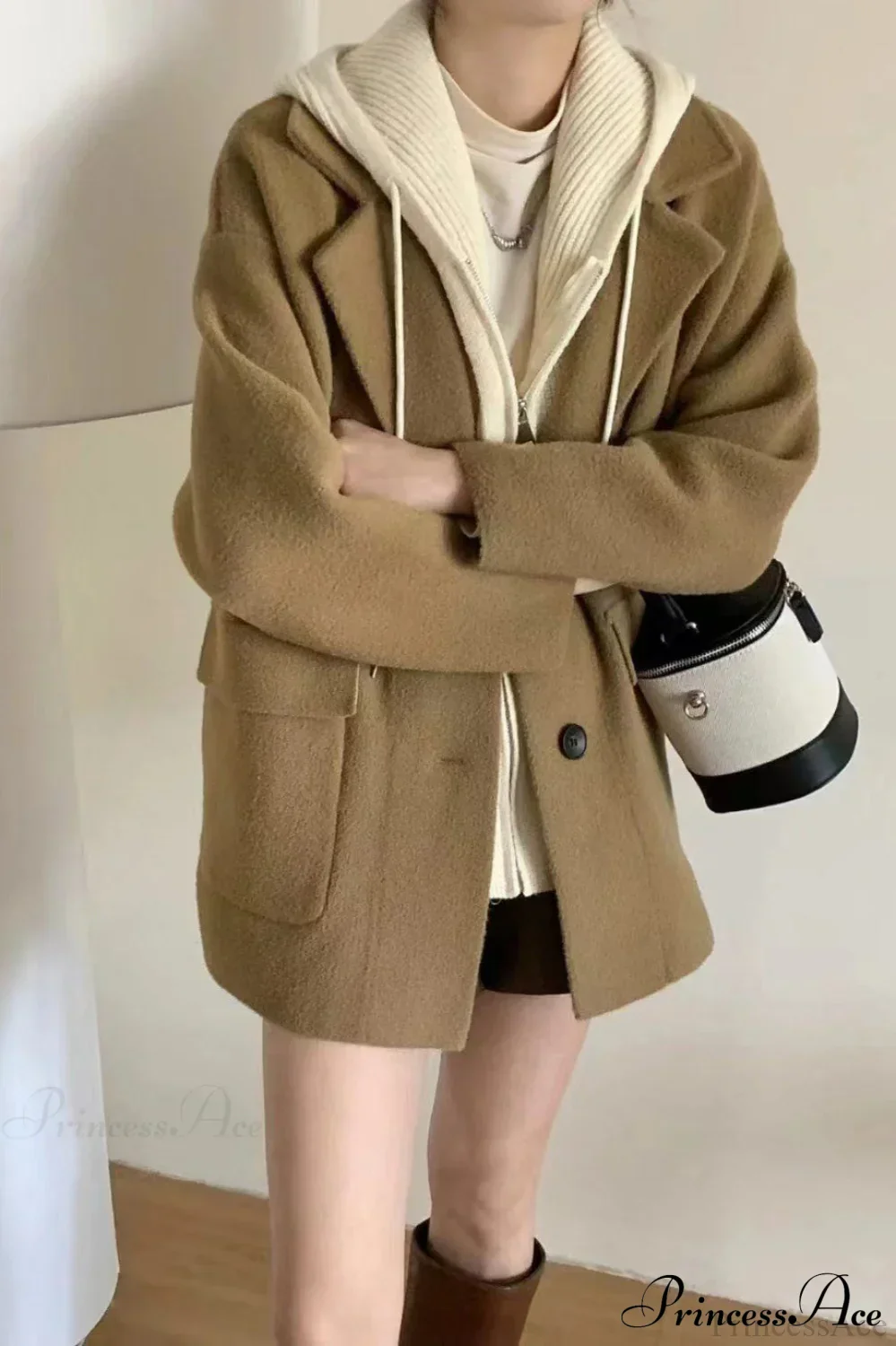 Layered-Look Wool Blend Loose Slim-Fit Knit Cardigan Coat - Image 2