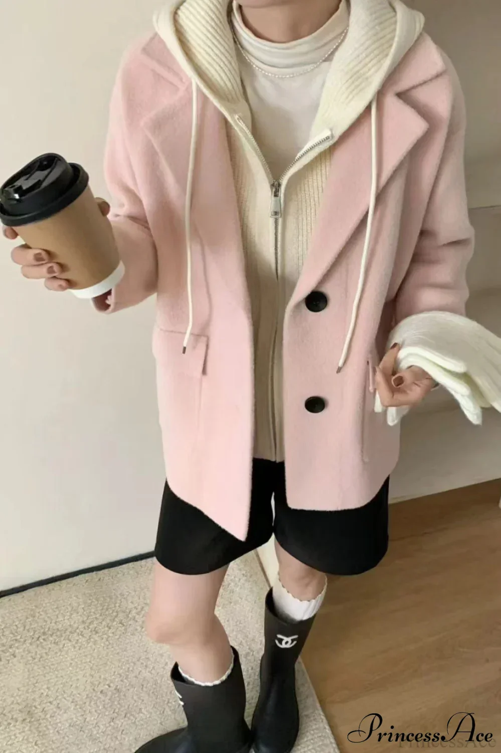 Layered-Look Wool Blend Loose Slim-Fit Knit Cardigan Coat - Image 5