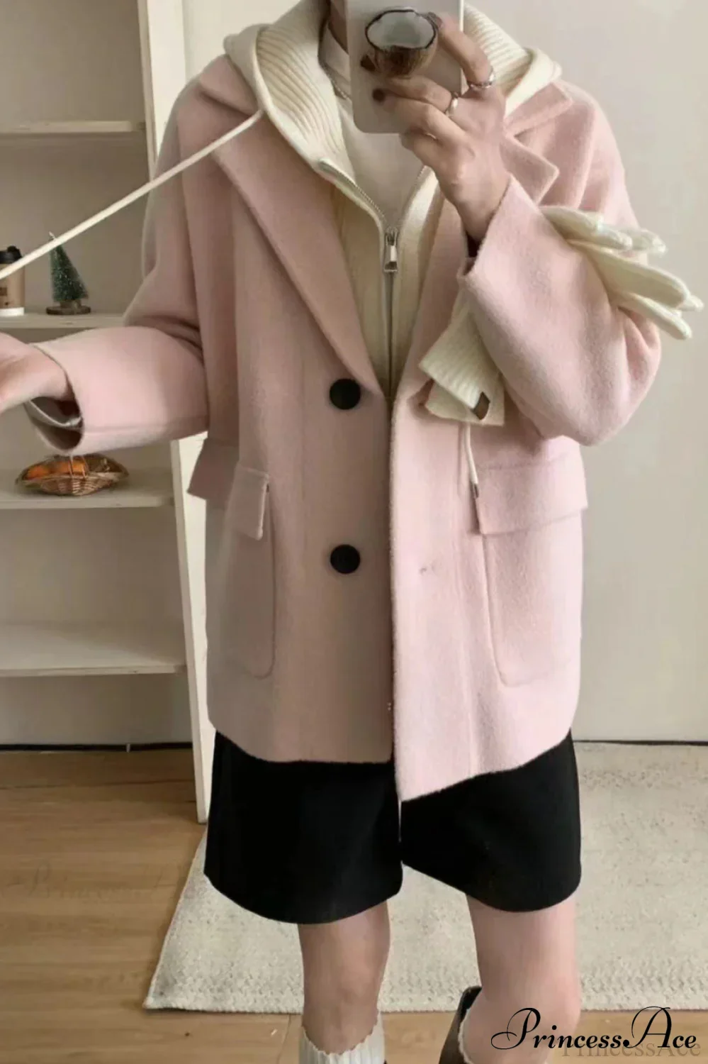 Layered-Look Wool Blend Loose Slim-Fit Knit Cardigan Coat - Image 6