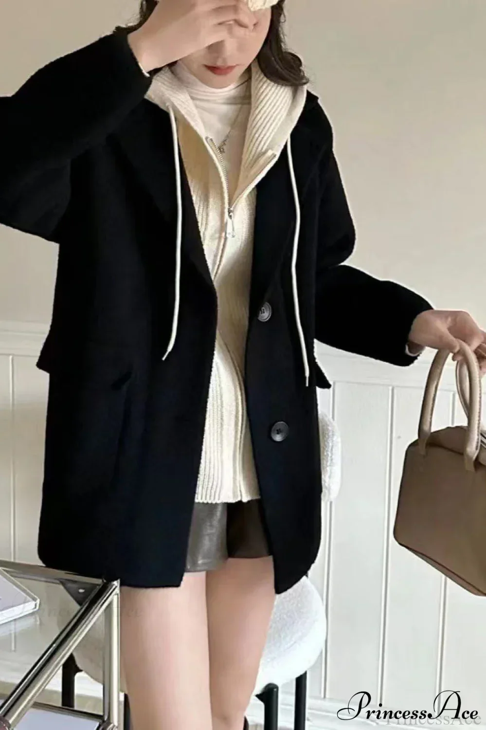 Layered-Look Wool Blend Loose Slim-Fit Knit Cardigan Coat - Image 8