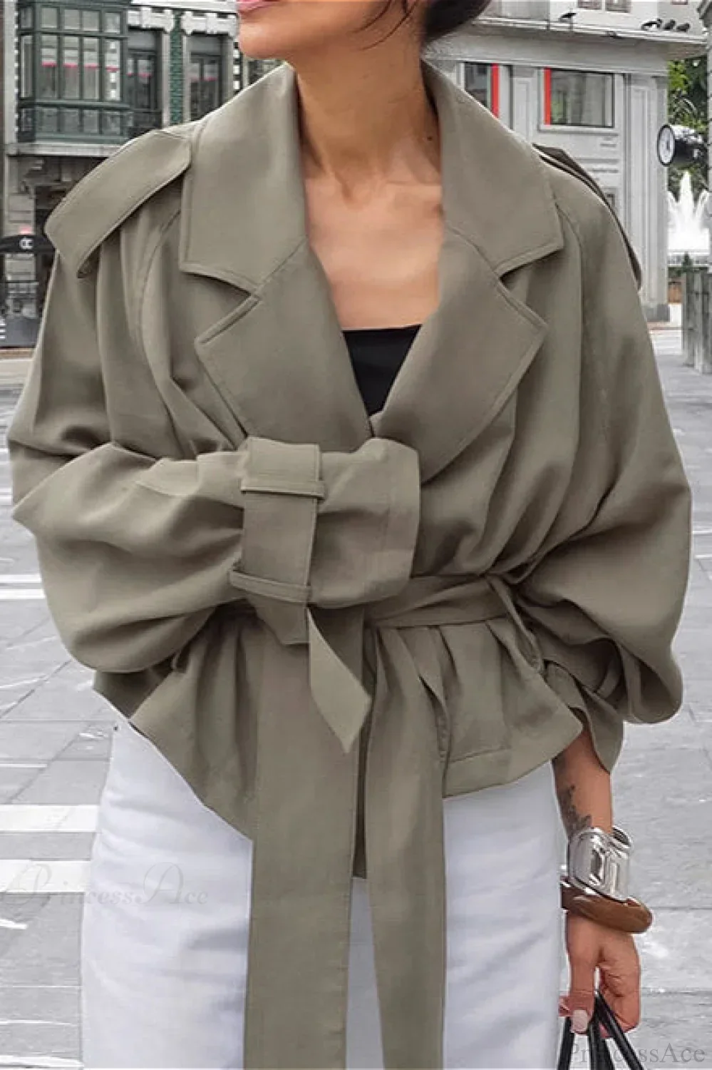 Lazy Casual Chic Wide Collar Tie Waist Trench Coat - Image 2