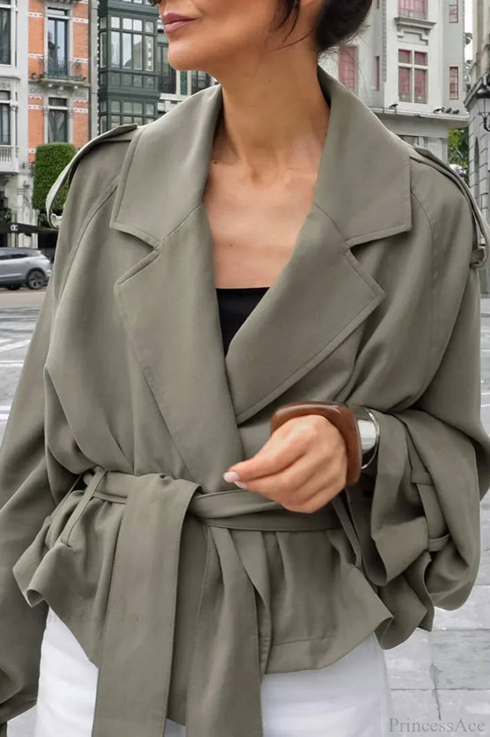 Lazy Casual Chic Wide Collar Tie Waist Trench Coat - Image 3