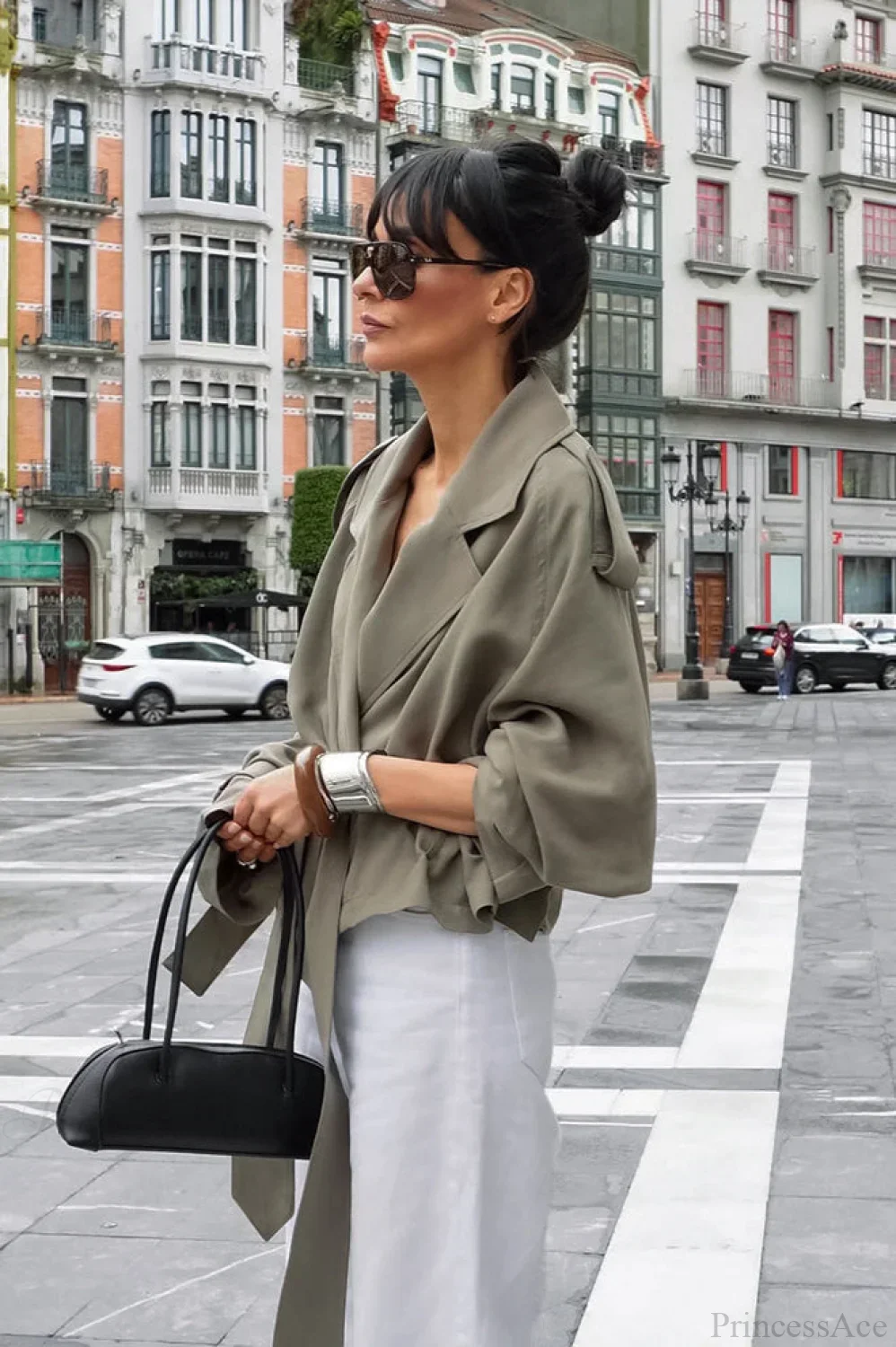 Lazy Casual Chic Wide Collar Tie Waist Trench Coat - Image 4