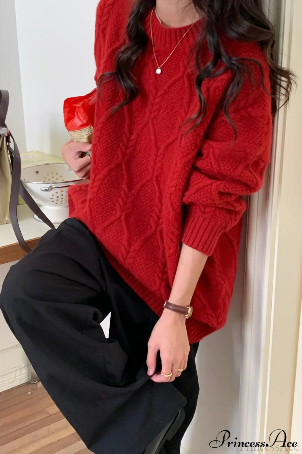 Lazy Style Candy-Colored Cable-Knit Sweater - Image 13