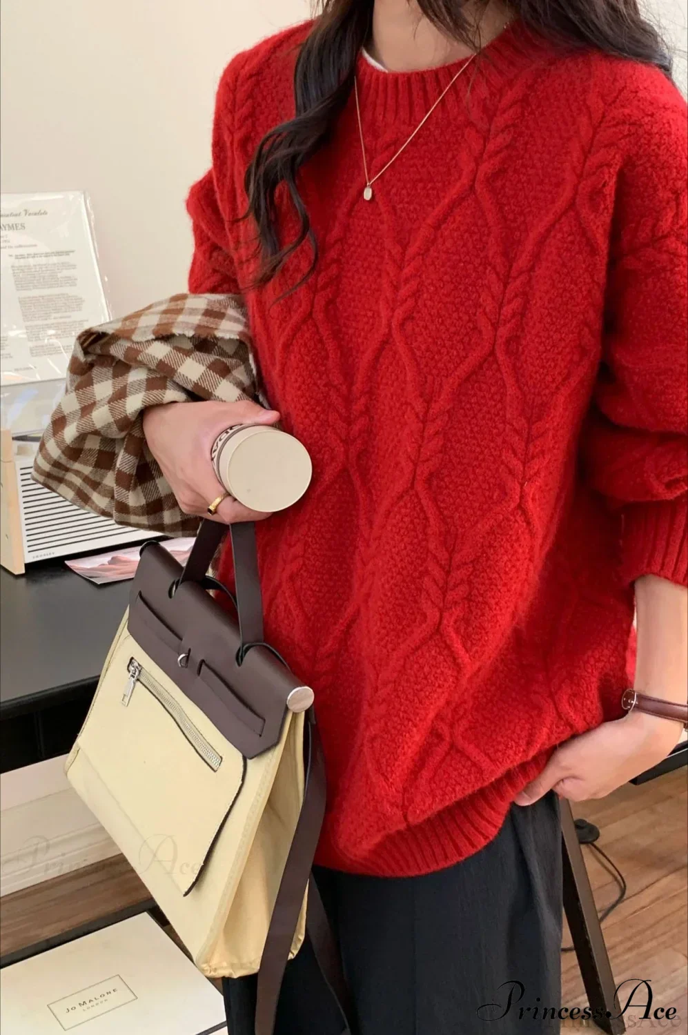 Lazy Style Candy-Colored Cable-Knit Sweater - Image 15