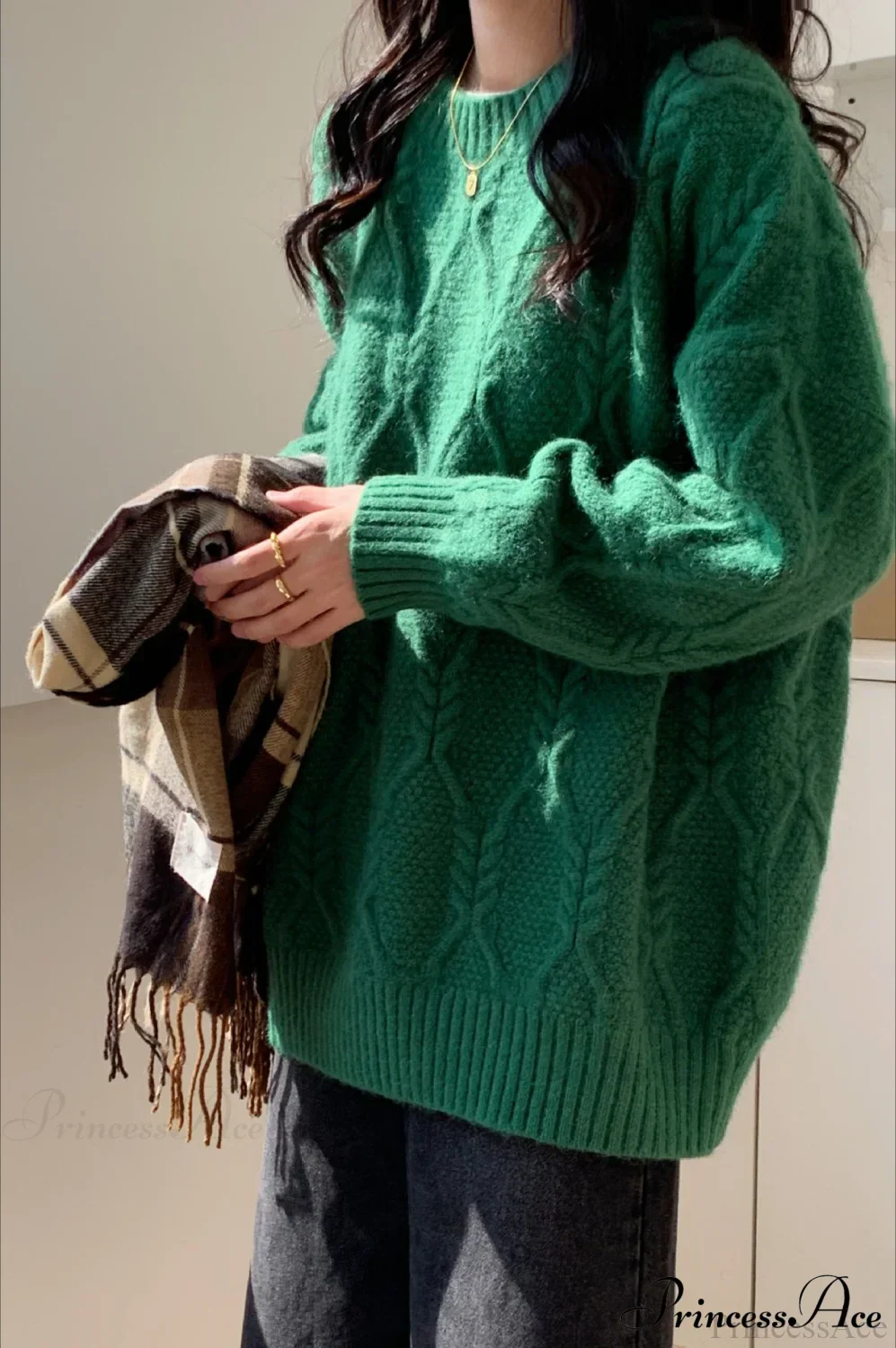 Lazy Style Candy-Colored Cable-Knit Sweater - Image 17
